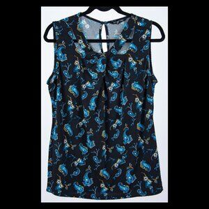 41 Hawthorn Womens Black/Blue/Yellow Paisley Cutout Sleeveless Top XL EUC